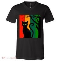 Retro Halloween Cat V-Neck T-Shirt thumb 0