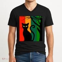 Retro Halloween Cat V-Neck T-Shirt thumb 2