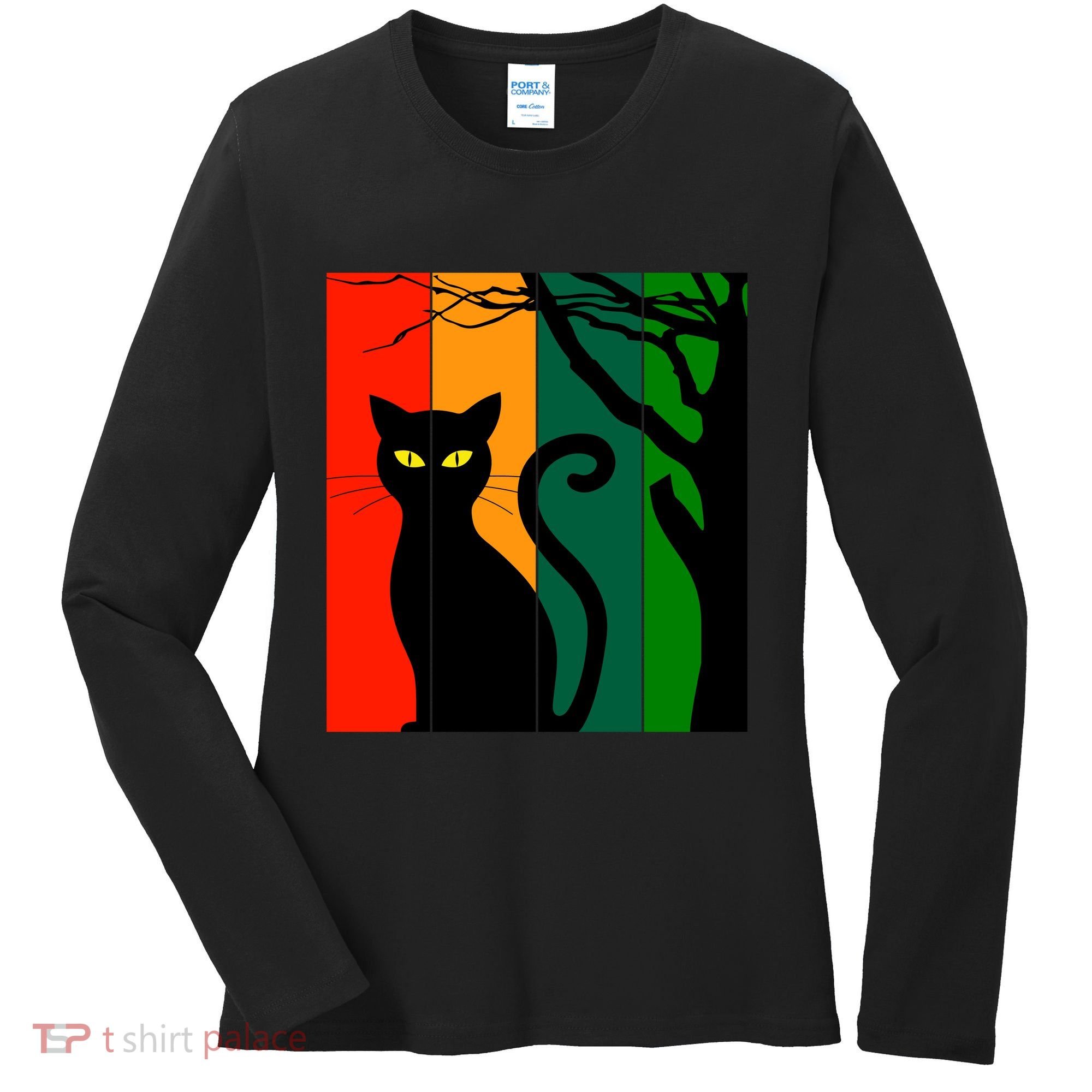 Retro Halloween Cat Women's Long Sleeve Shirt