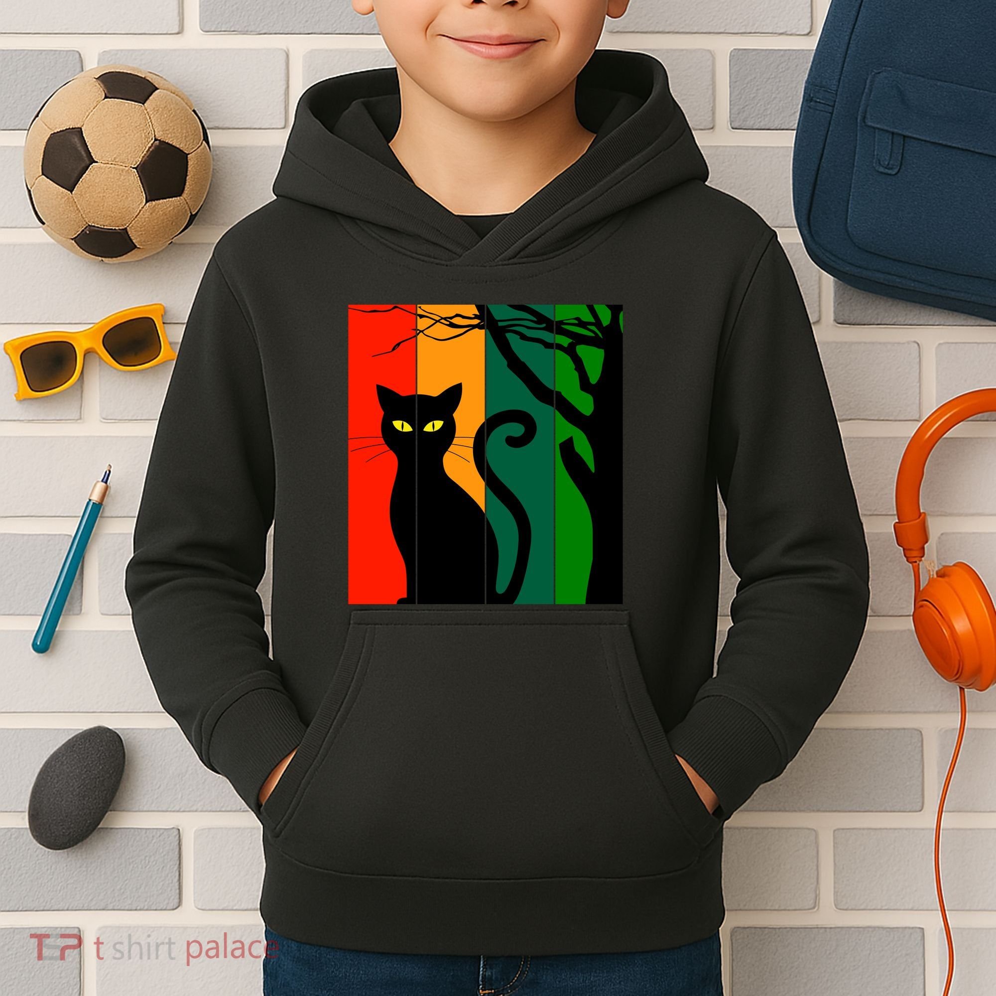 Retro Halloween Cat Kids Hoodie