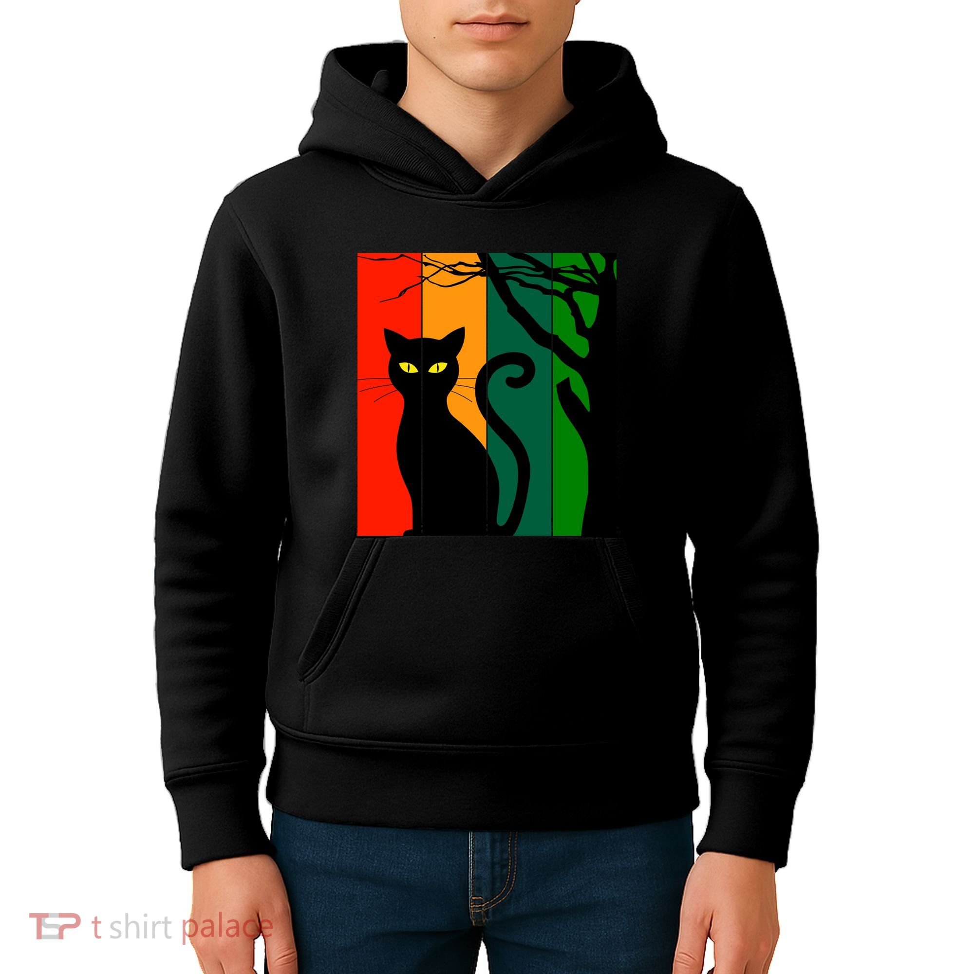 Retro Halloween Cat Kids Hoodie