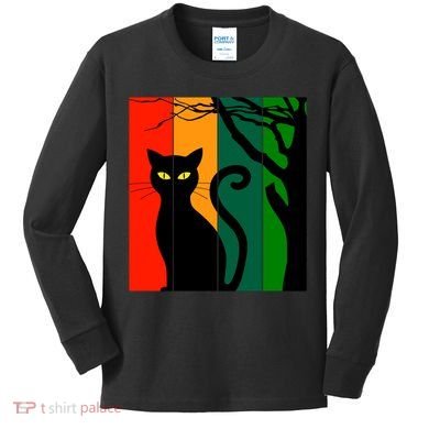 Retro Halloween Cat Kids Long Sleeve Shirt