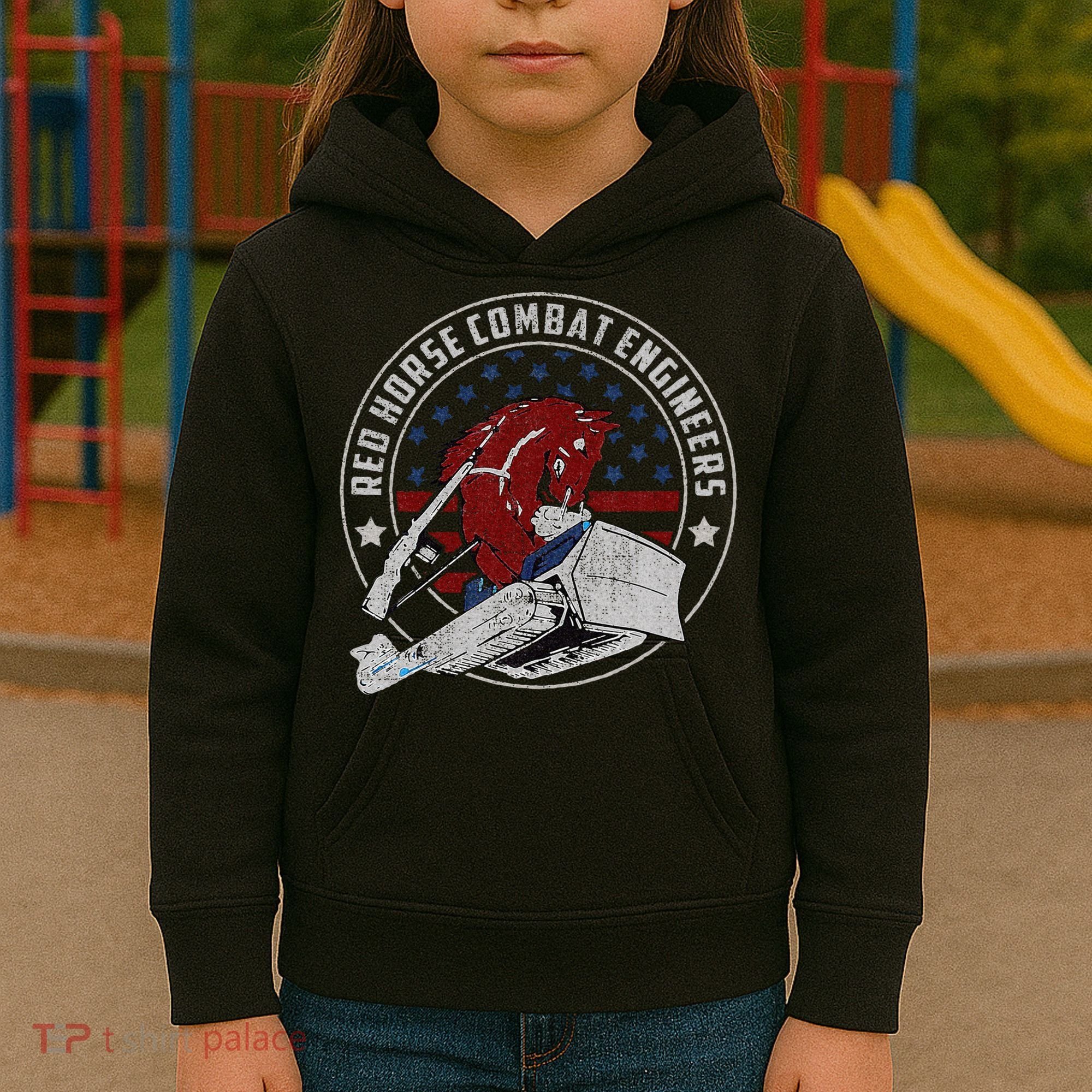 Red Horse Combat Engineer Us Military Kids Hoodie