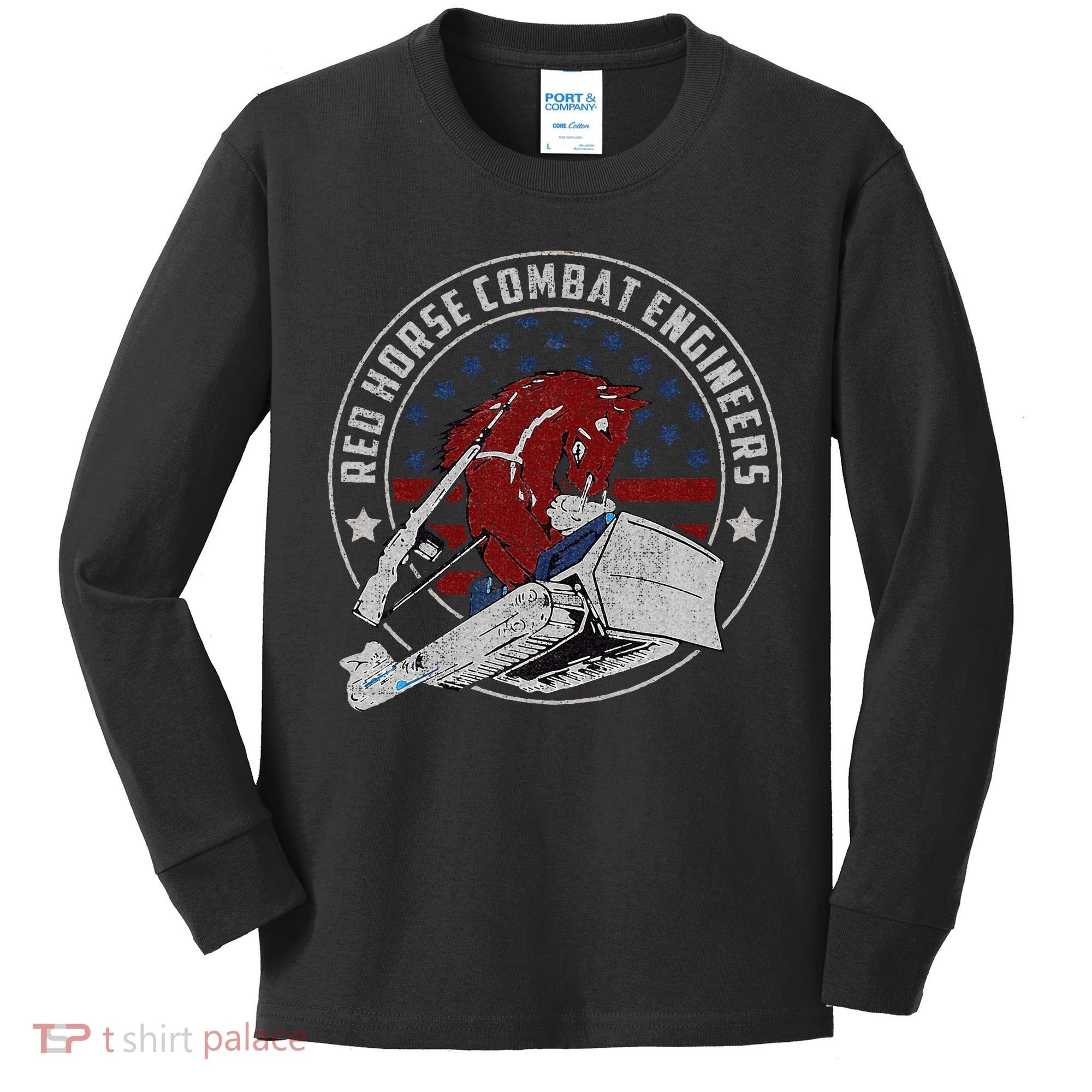 Red Horse Combat Engineer Us Military Kids Long Sleeve Shirt