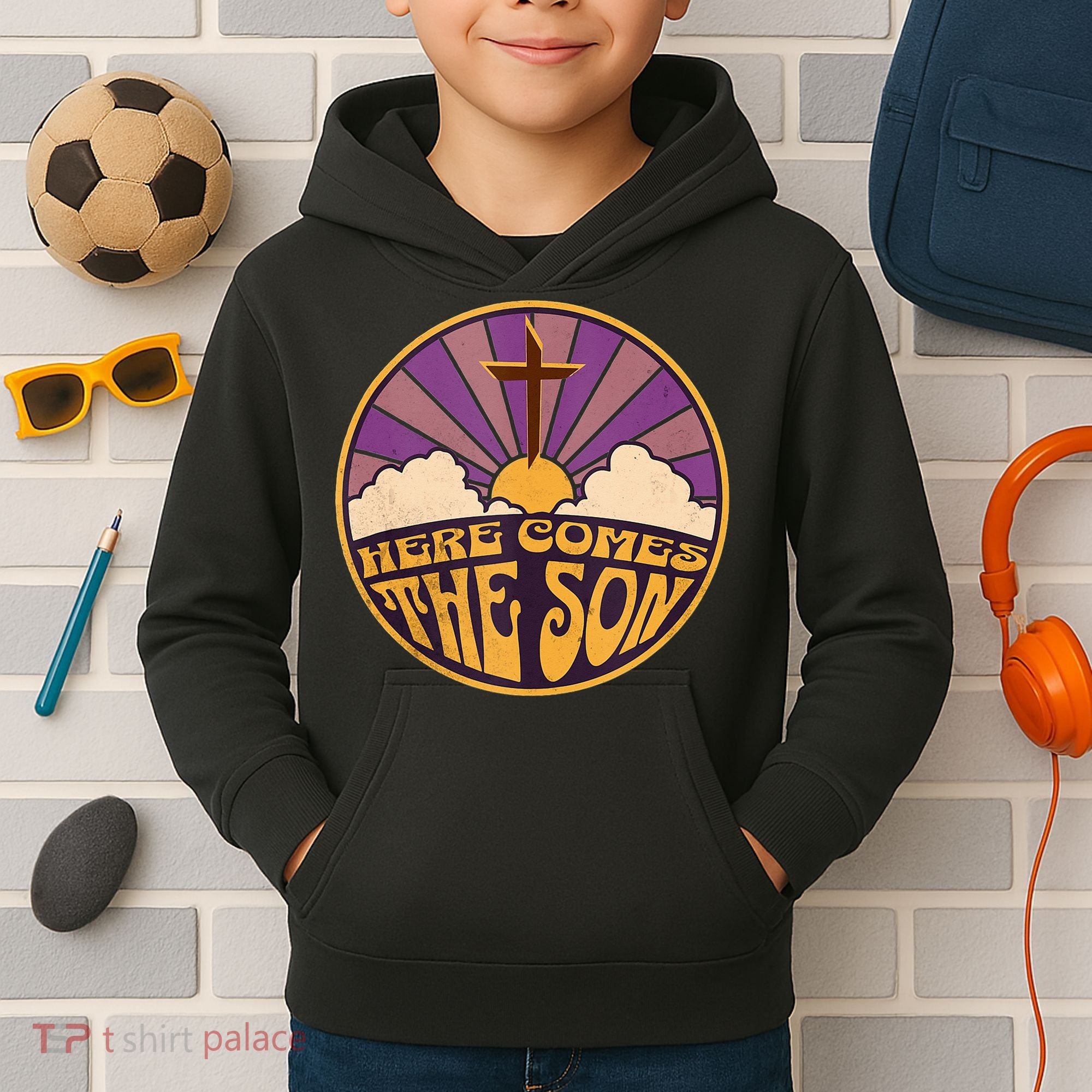 Retro Here Comes The Son Jesus People Revolution Christian Kids Hoodie
