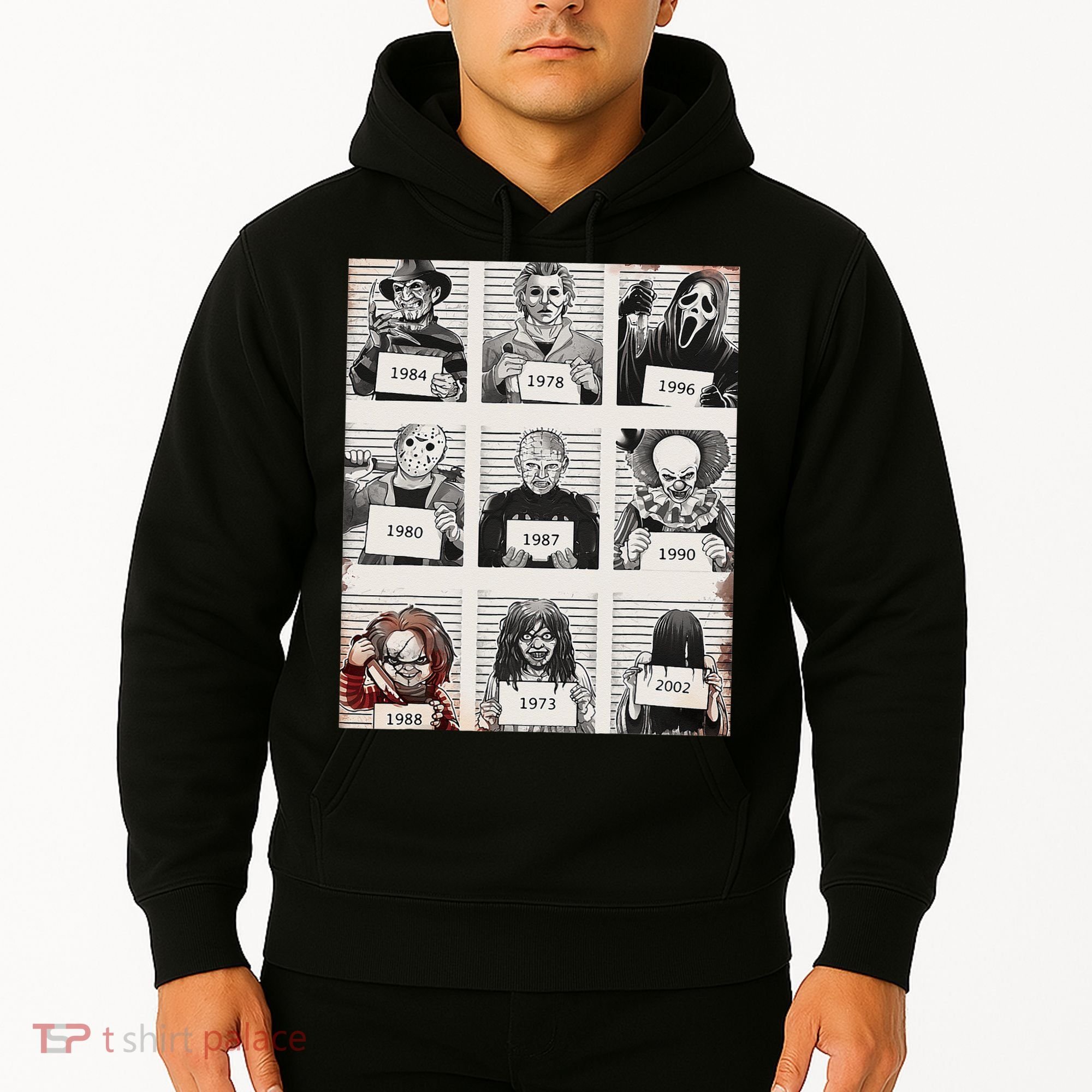 Retro Halloween Creepy Legends Killers Mugshots Horror Fan Hoodie