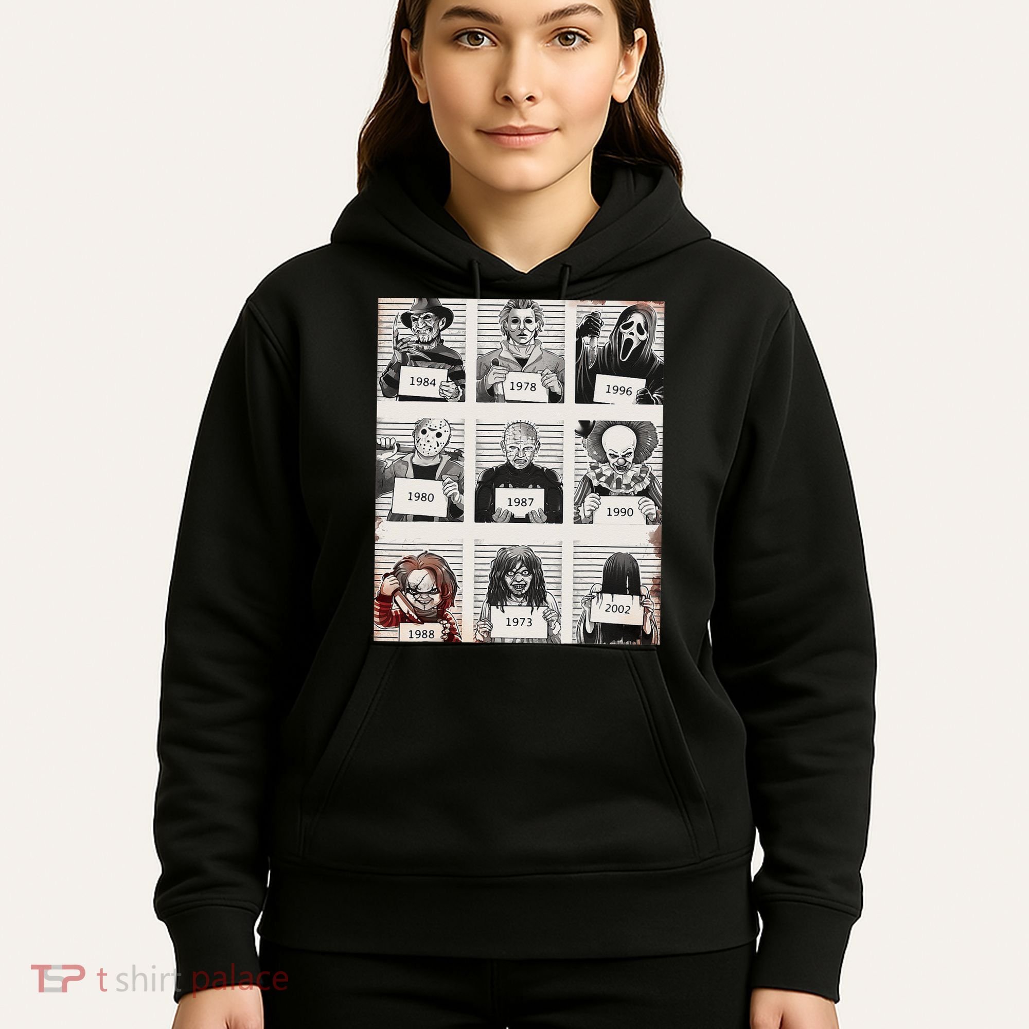Retro Halloween Creepy Legends Killers Mugshots Horror Fan Hoodie
