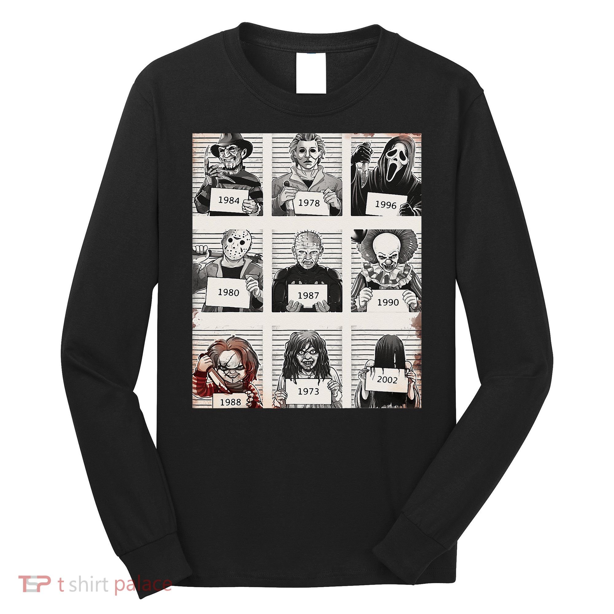 Retro Halloween Creepy Legends Killers Mugshots Horror Fan Long Sleeve Shirt