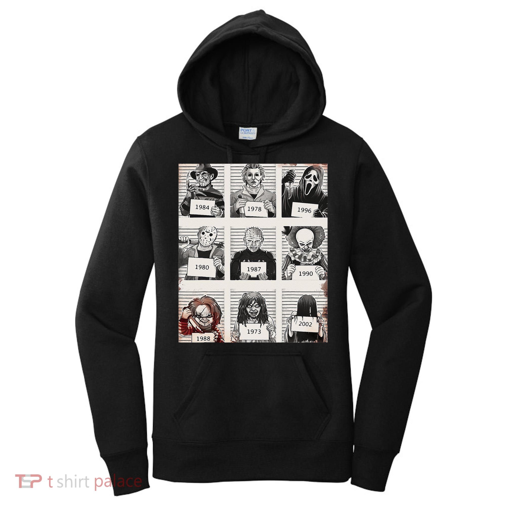 Retro Halloween Creepy Legends Killers Mugshots Horror Fan Women's Hoodie