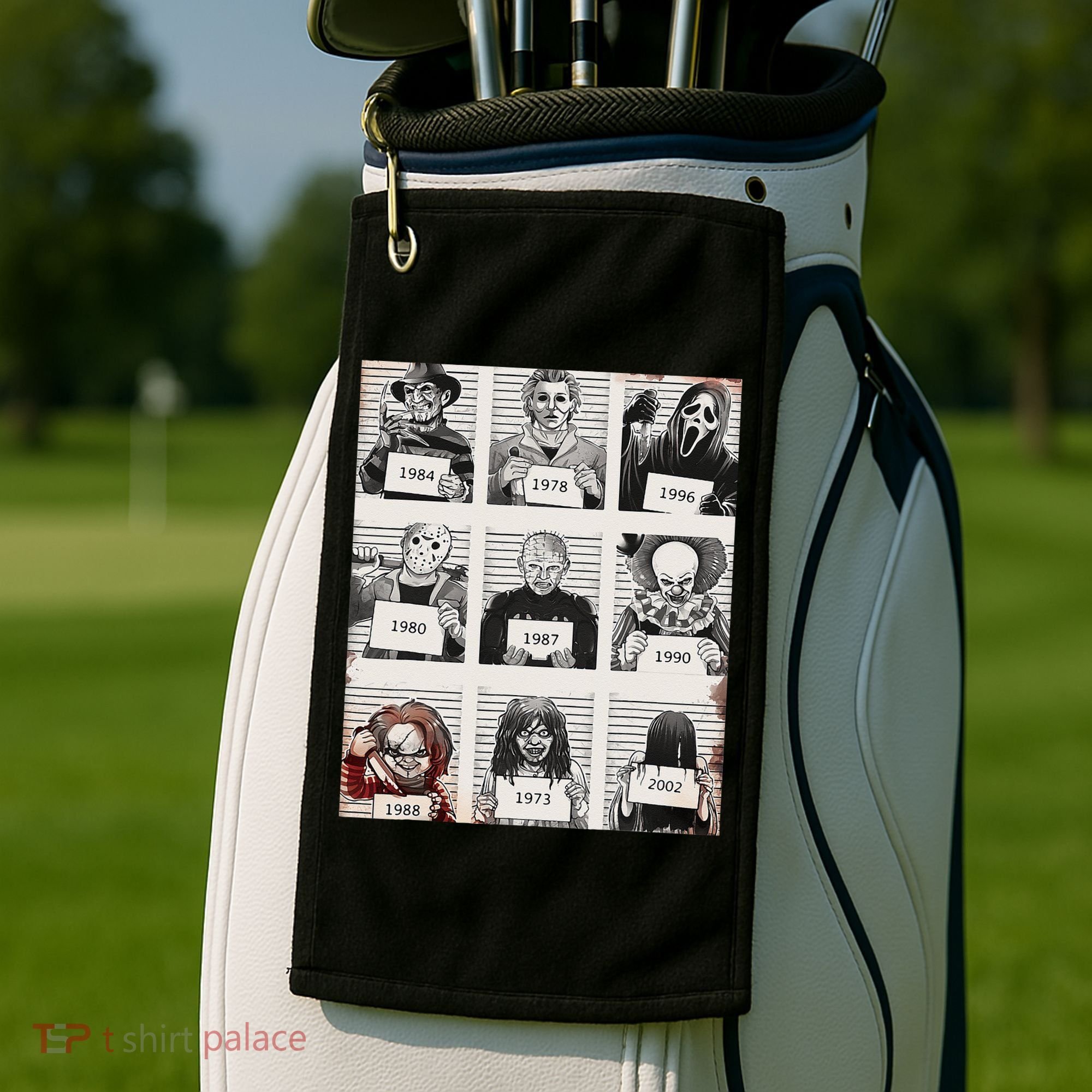 Retro Halloween Creepy Legends Killers Mugshots Horror Fan Golf Towel