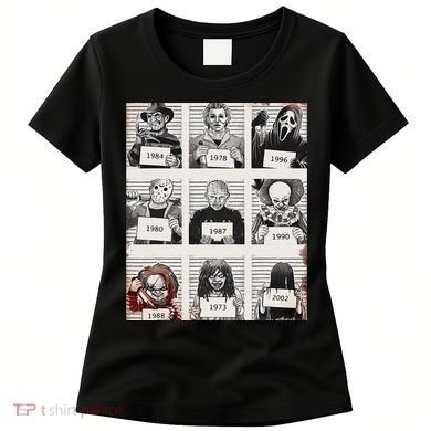 Retro Halloween Creepy Legends Killers Mugshots Horror Fan Women's T-Shirt
