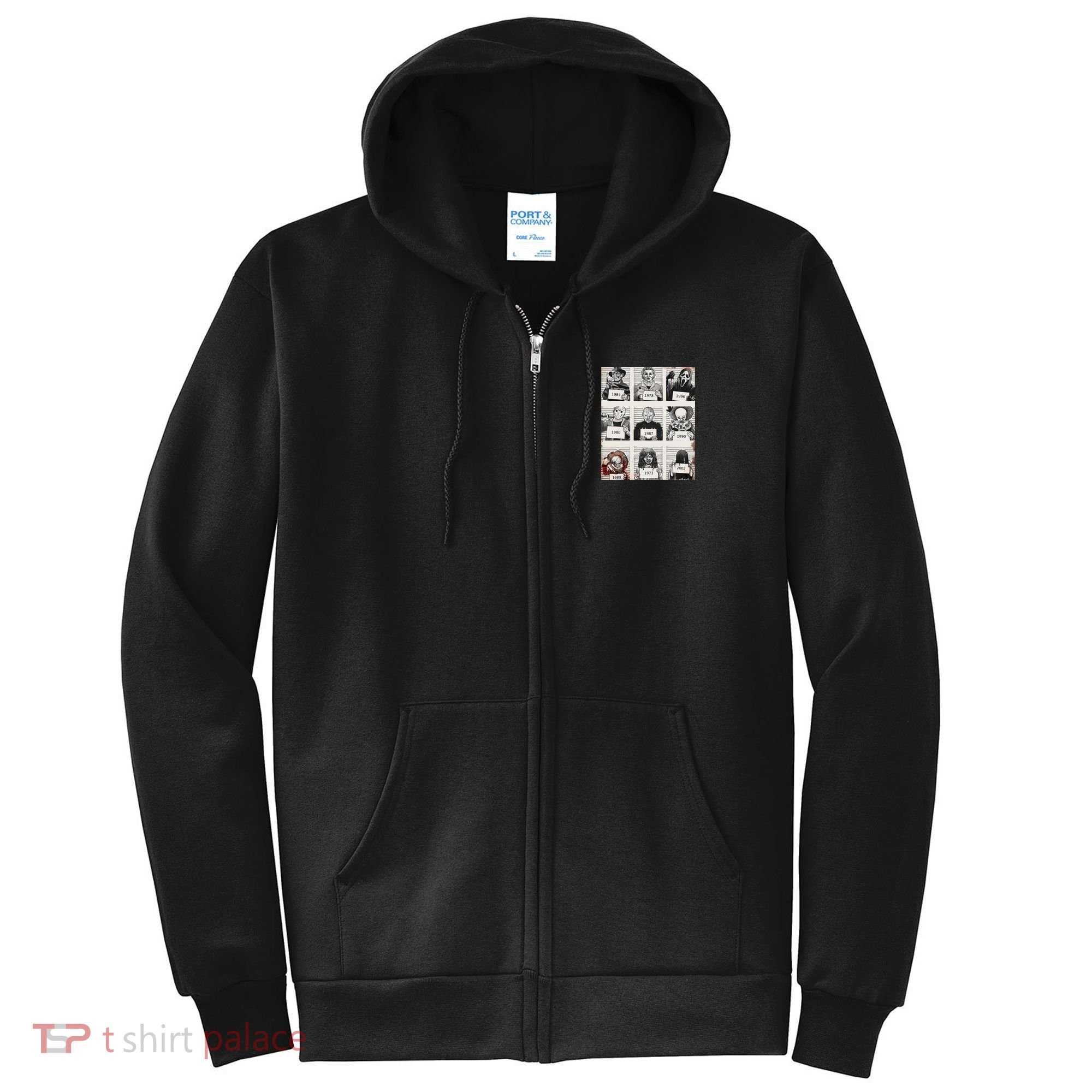 Retro Halloween Creepy Legends Killers Mugshots Horror Fan Full Zip Hoodie