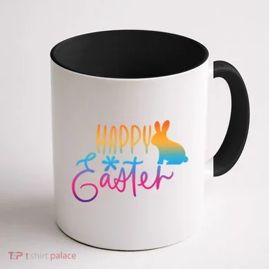Rainbow Happy Easter Bunny Coffee Mug back