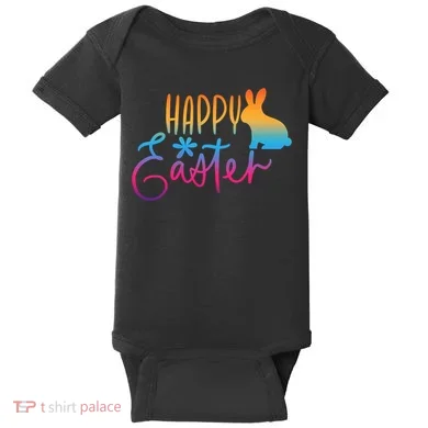 Rainbow Happy Easter Bunny Baby Bodysuit