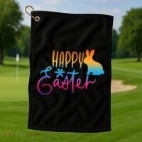 Rainbow Happy Easter Bunny Golf Towel thumb 1