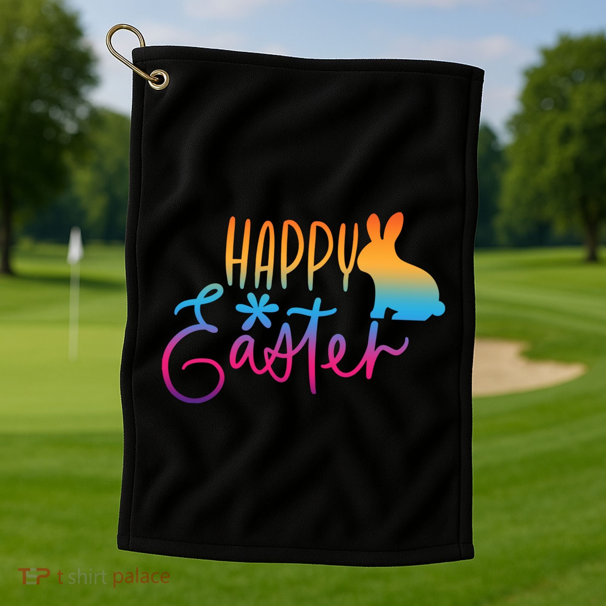 Rainbow Happy Easter Bunny Golf Towel