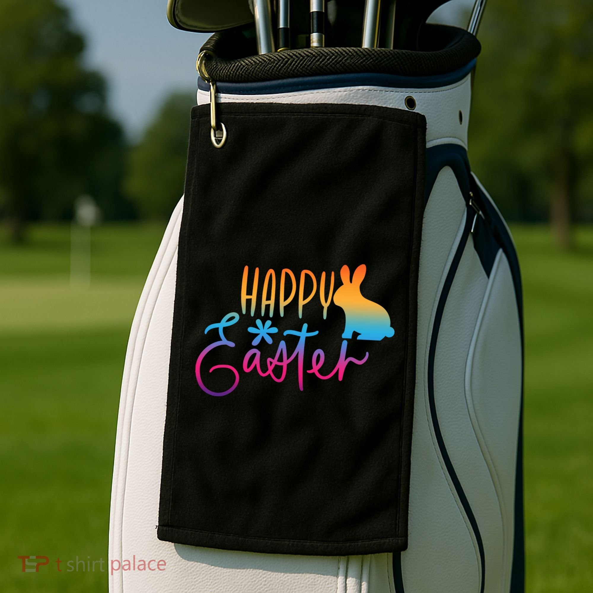 Rainbow Happy Easter Bunny Golf Towel