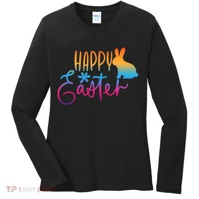 Rainbow Happy Easter Bunny Women's Long Sleeve Shirt