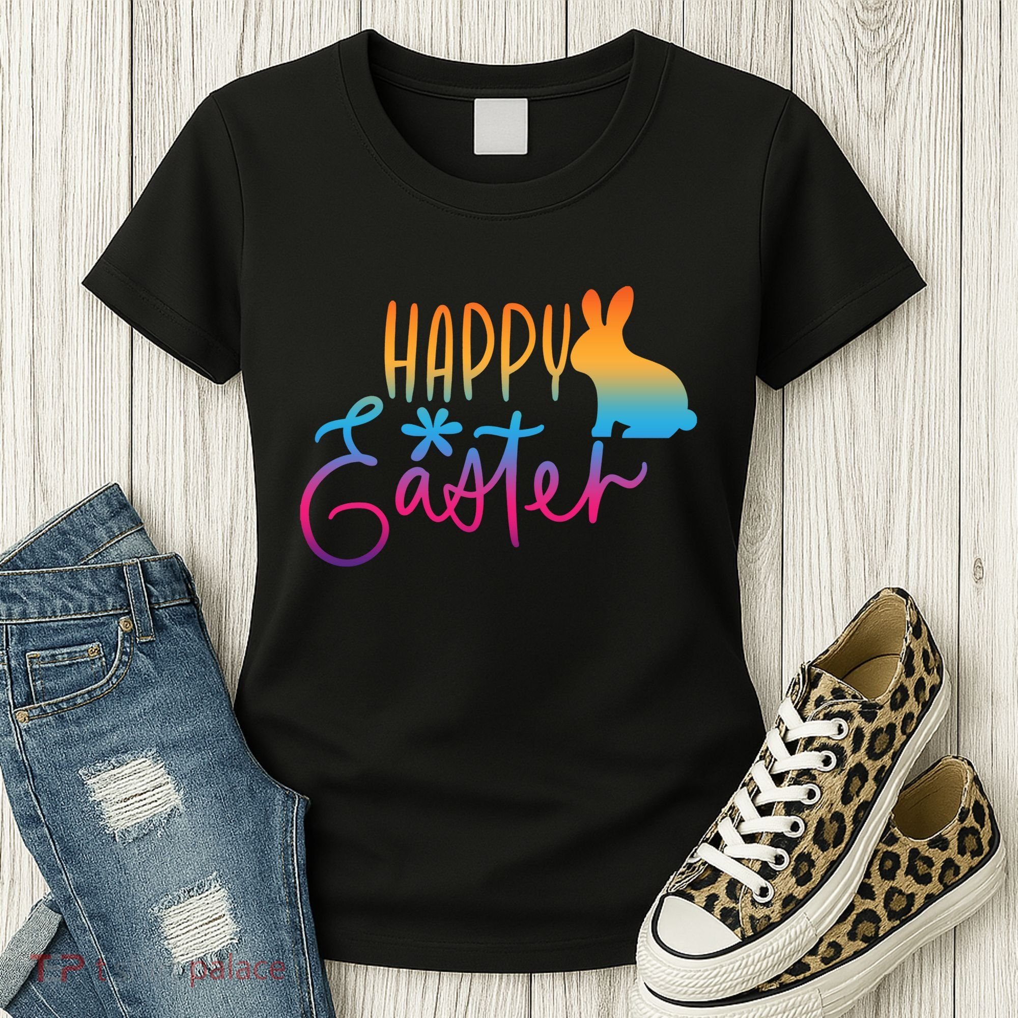 Rainbow Happy Easter Bunny Women's T-Shirt