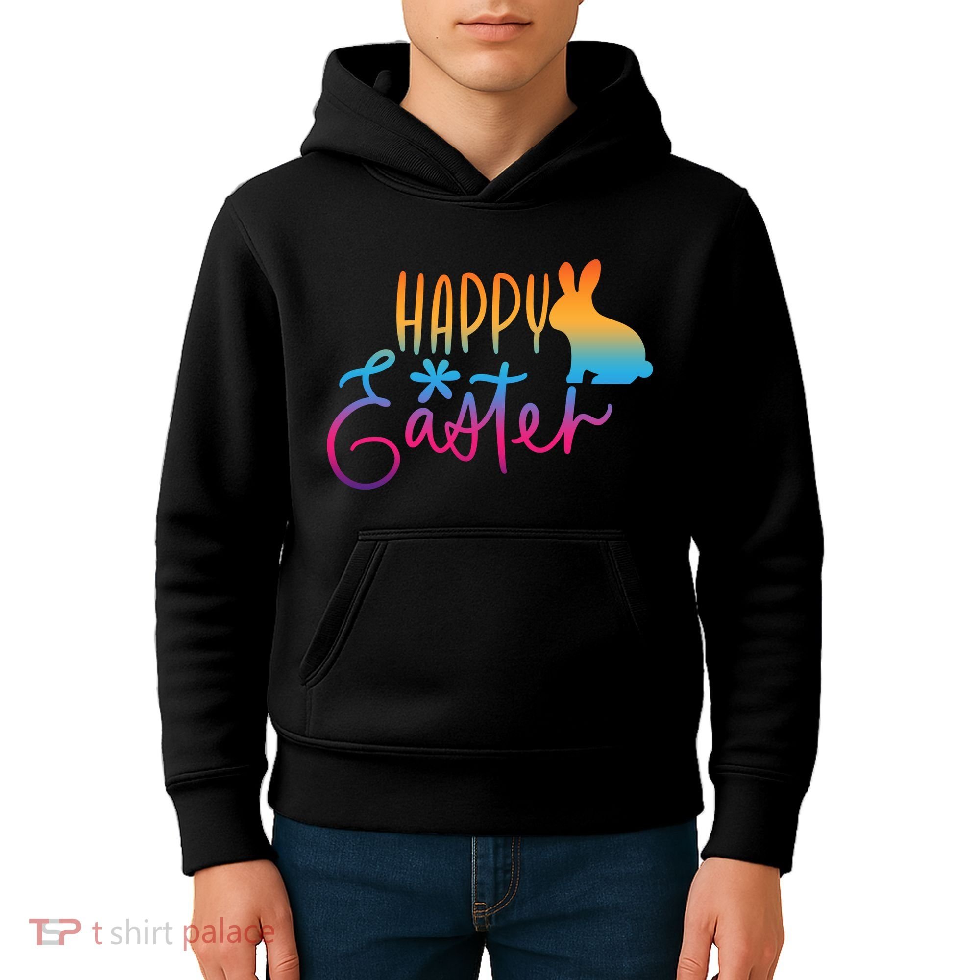 Rainbow Happy Easter Bunny Kids Hoodie