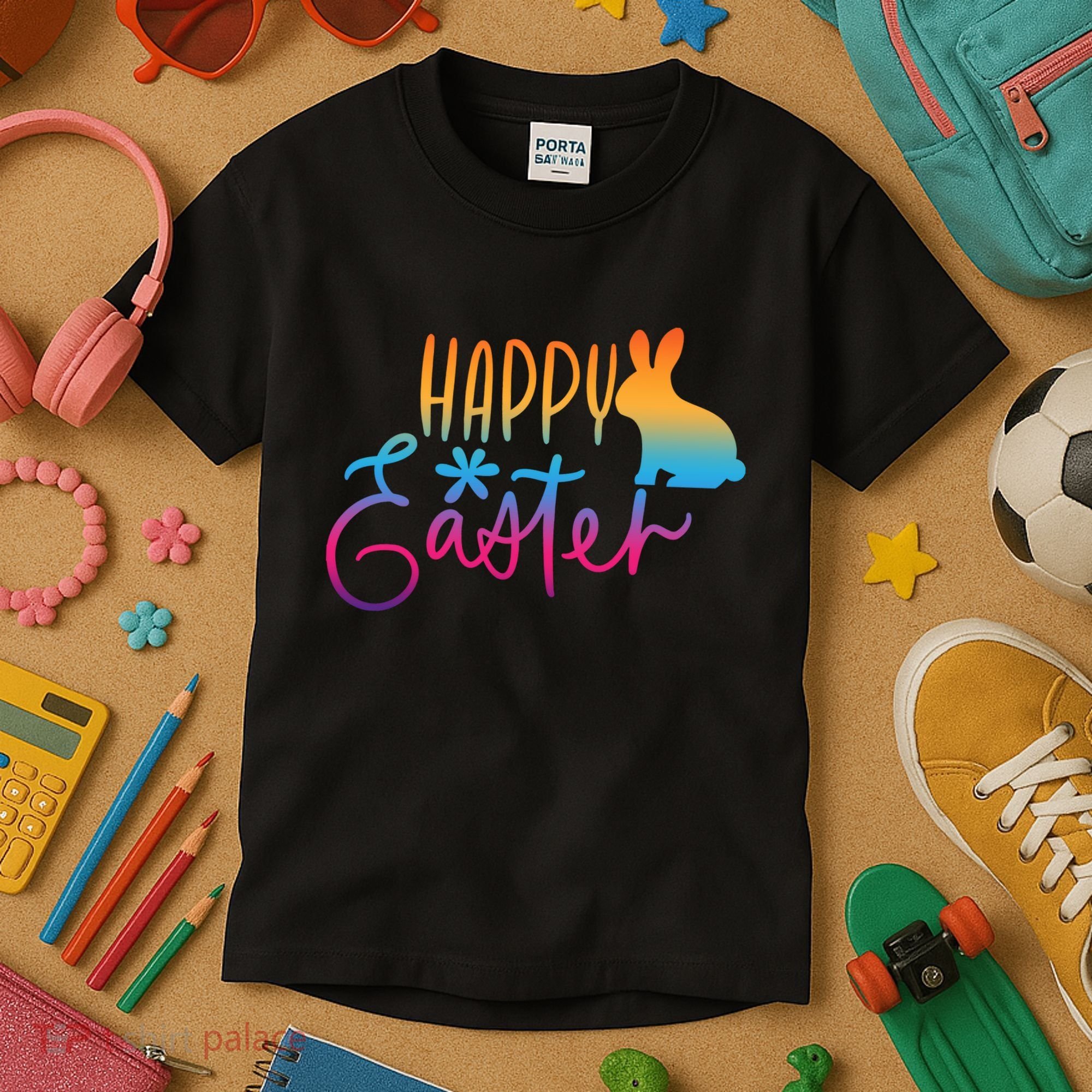 Rainbow Happy Easter Bunny Kids T-Shirt