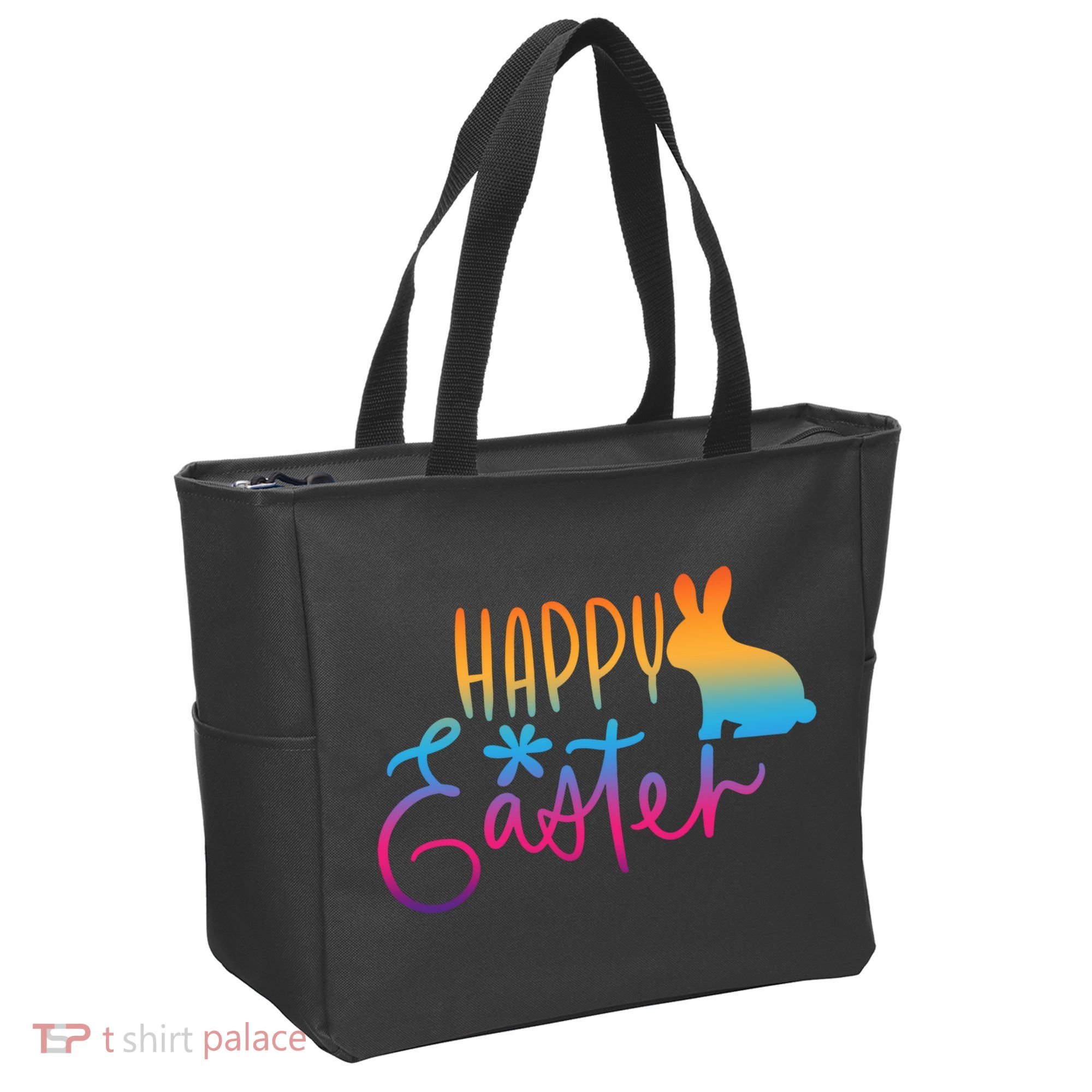 Rainbow Happy Easter Bunny Tote Bag
