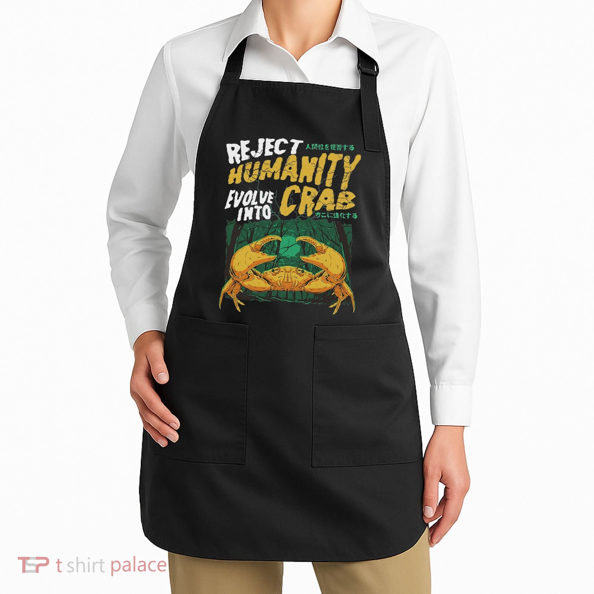 Reject Humanity Evolve Into Crab Funny Crab Retro Crab Apron