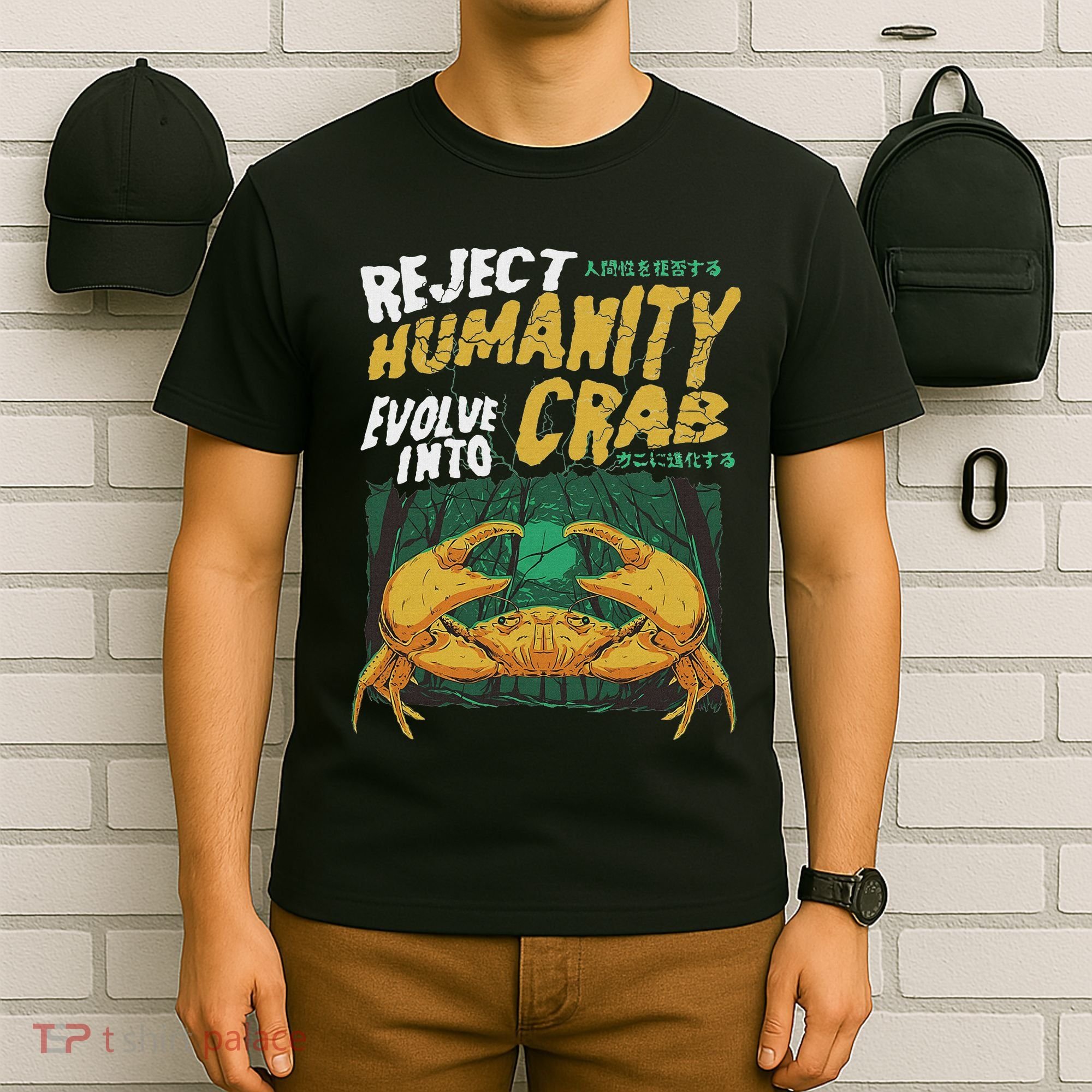 Reject Humanity Evolve Into Crab Funny Crab Retro Crab T-Shirt