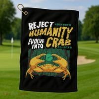 Reject Humanity Evolve Into Crab Funny Crab Retro Crab Golf Towel thumb 1