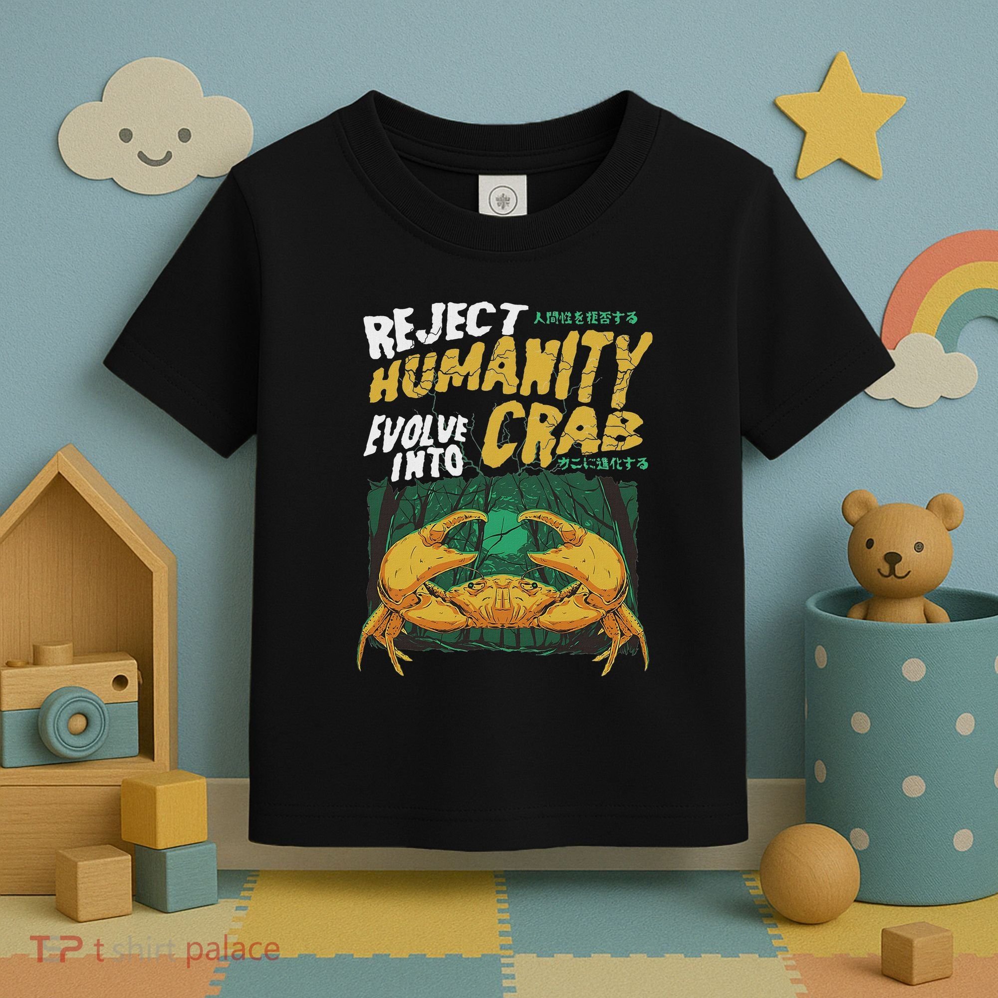 Reject Humanity Evolve Into Crab Funny Crab Retro Crab Toddler T-Shirt