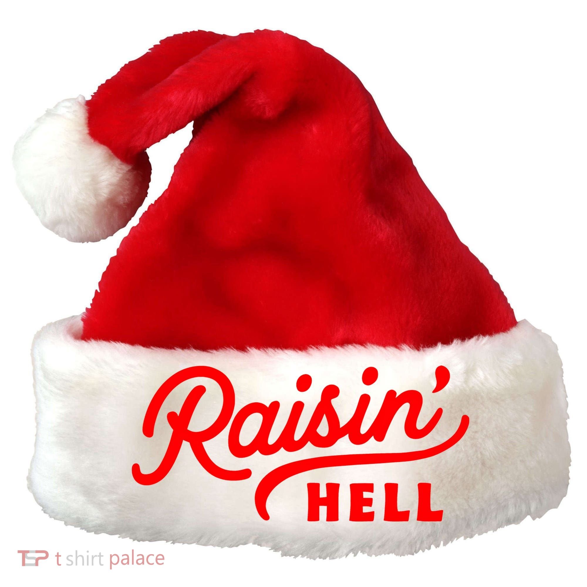Raisin Hell Funny & Humorous Southern Phrase And Saying Country Santa Hat