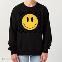 Retro Happy Face 70s Distressed Checkered Pattern Smile Face Women's Sweatshirt thumb 0