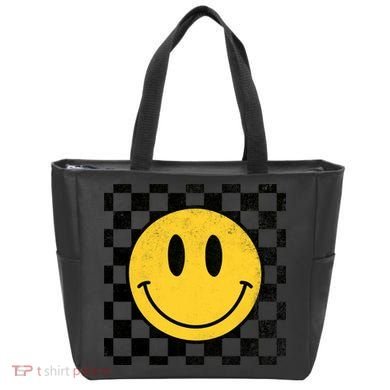 Retro Happy Face 70s Distressed Checkered Pattern Smile Face Bag