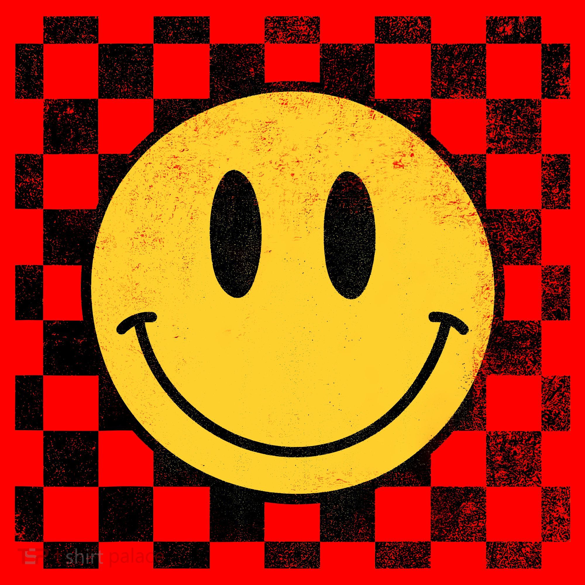 Retro Happy Face 70s Distressed Checkered Pattern Smile Face Santa Hat