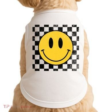 Retro Happy Face 70s Distressed Checkered Pattern Smile Face Doggie Tank