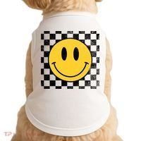 Retro Happy Face 70s Distressed Checkered Pattern Smile Face Doggie Tank thumb 0
