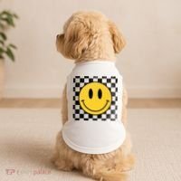Retro Happy Face 70s Distressed Checkered Pattern Smile Face Doggie Tank thumb 2