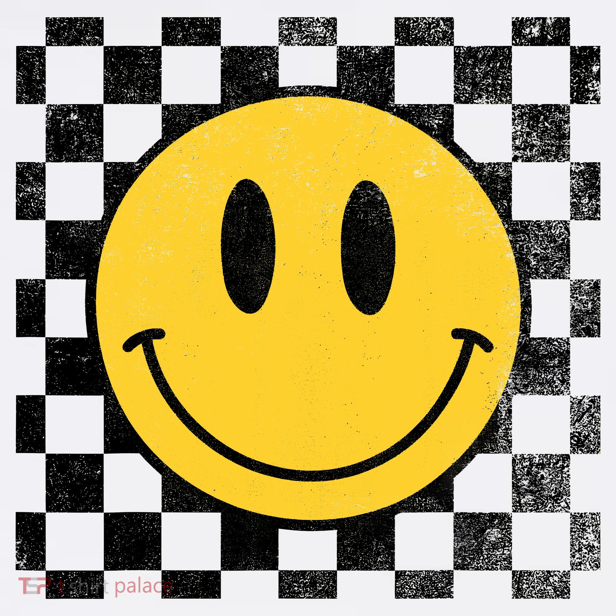 Retro Happy Face 70s Distressed Checkered Pattern Smile Face USA-Made Doggie Bandana