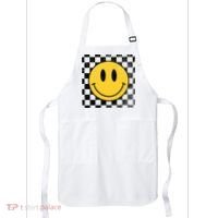Retro Happy Face 70s Distressed Checkered Pattern Smile Face Apron thumb 0