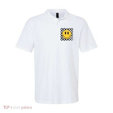 Retro Happy Face 70s Distressed Checkered Pattern Smile Face Polo