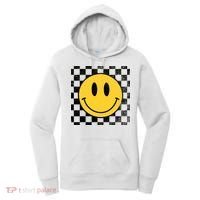Retro Happy Face 70s Distressed Checkered Pattern Smile Face Women's Hoodie thumb 0