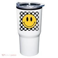 Retro Happy Face 70s Distressed Checkered Pattern Smile Face Tumbler thumb 0