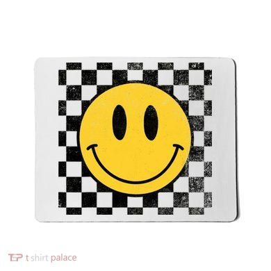 Retro Happy Face 70s Distressed Checkered Pattern Smile Face Mousepad