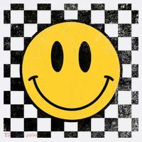 Retro Happy Face 70s Distressed Checkered Pattern Smile Face Ornament thumb 1