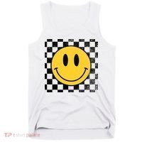 Retro Happy Face 70s Distressed Checkered Pattern Smile Face Tank Top thumb 0