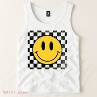 Retro Happy Face 70s Distressed Checkered Pattern Smile Face Tank Top thumb 2
