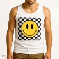 Retro Happy Face 70s Distressed Checkered Pattern Smile Face Tank Top thumb 3