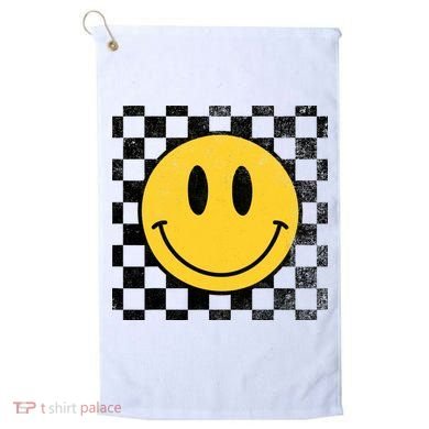 Retro Happy Face 70s Distressed Checkered Pattern Smile Face Golf Towel