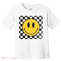 Retro Happy Face 70s Distressed Checkered Pattern Smile Face Toddler T-Shirt thumb 0