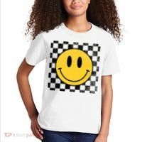 Retro Happy Face 70s Distressed Checkered Pattern Smile Face Kids T-Shirt thumb 2